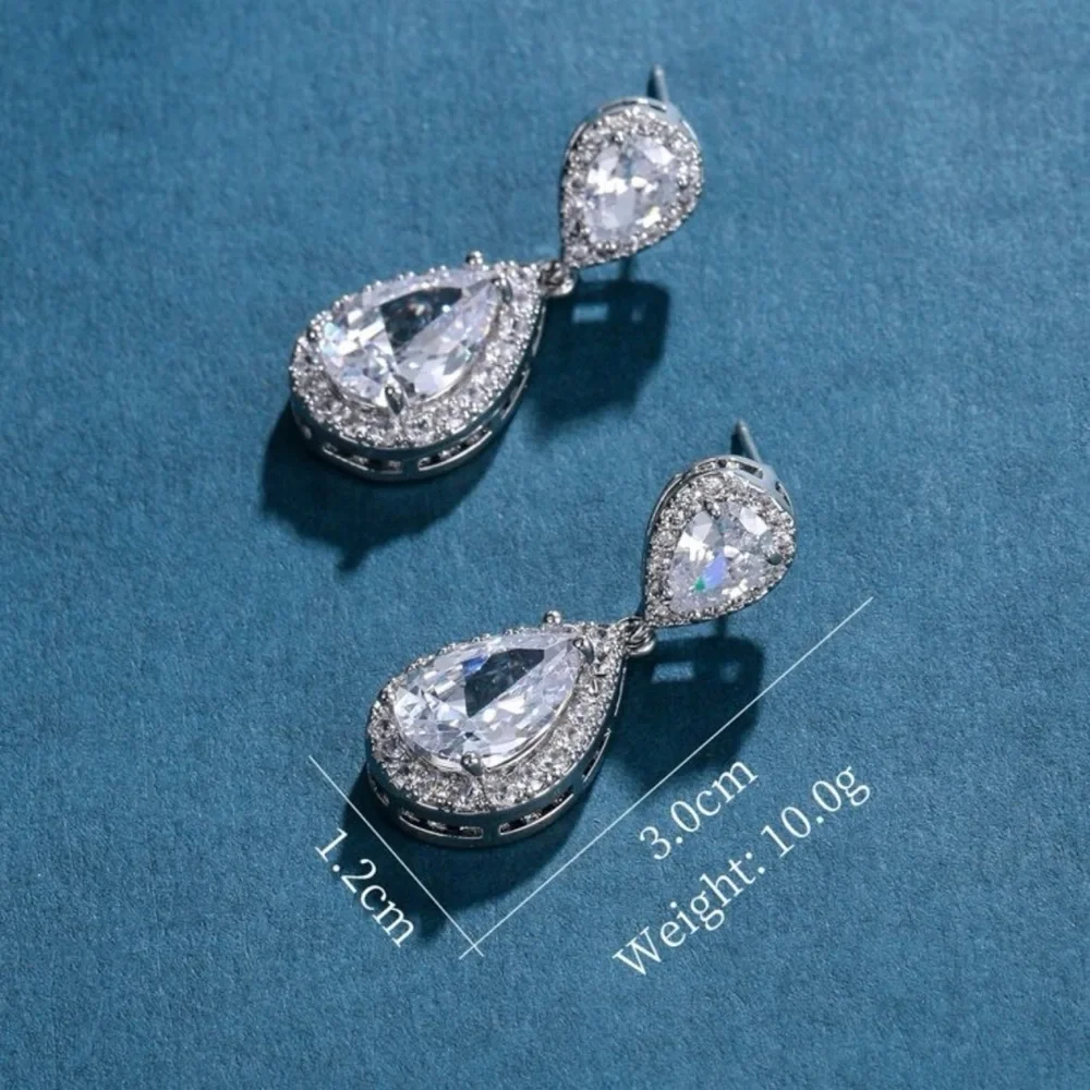 Cubic Zirconia Decor Water Drop Earrings - Picture 3 of 3